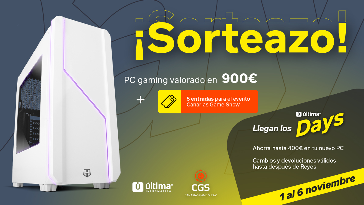 Ultima_Oficial's tweet image. 🖥️ ¡SORTEAZO DE PC GAMING! 🖥️

Llegan los Última Days a Última Informática 🥳

🔥 Seguir a @Ultima_Oficial y @CanGameShow 
😍 Comenta con #LleganLosUltimaDays
🔁 RT a el Tweet

🏆 Ganadores el lunes 1 a las 12:00h 🇮🇨
👉 bit.ly/393GOw1