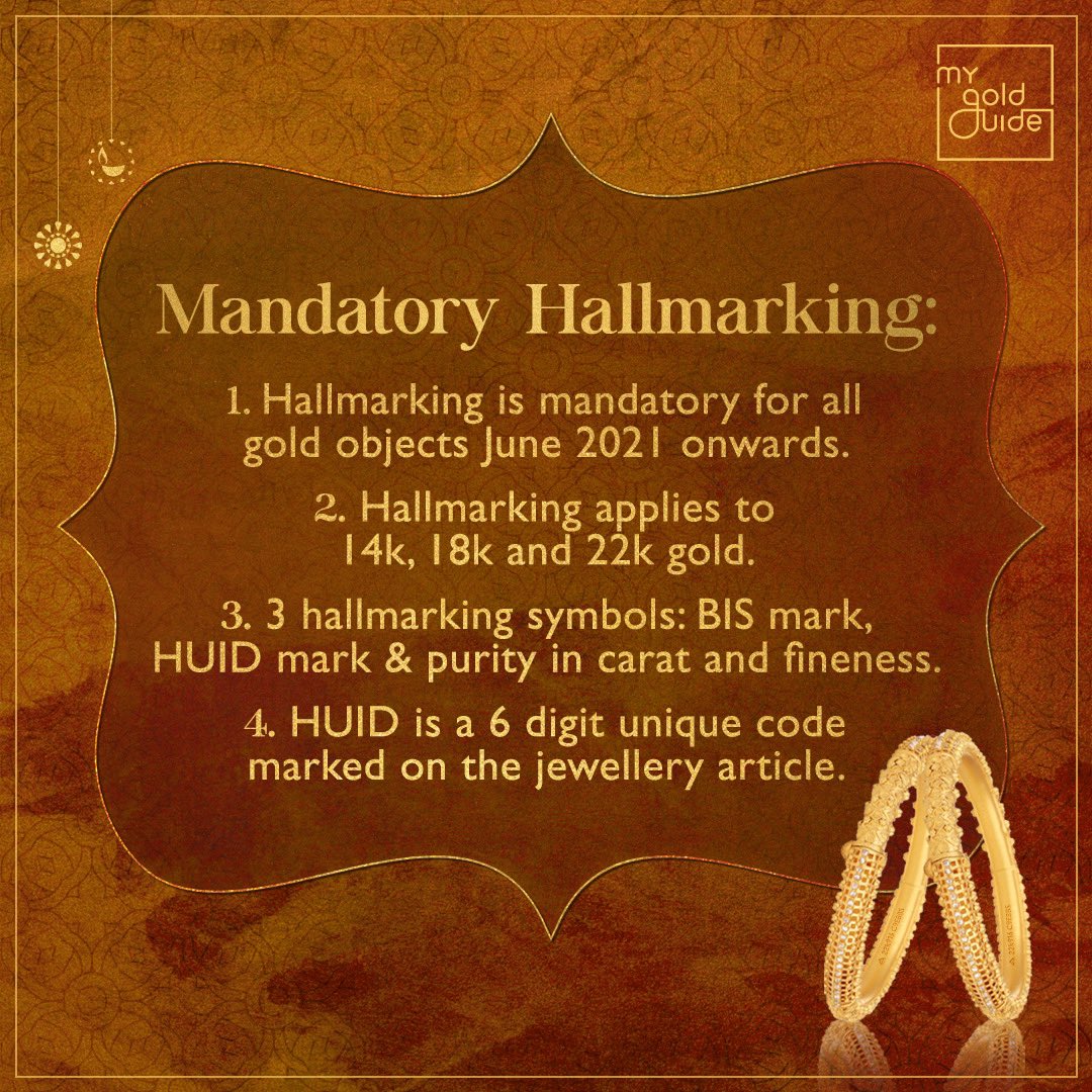 mygoldguide's tweet image. Hallmarking ensures trust and transparency which helps safeguard buyers to ensure you get the right gold for your money. So look for the 3 signs of hallmarking while buying gold jewellery. For more info, visit bis.gov.in.

#MandatoryHallmarking #MyGoldGuide