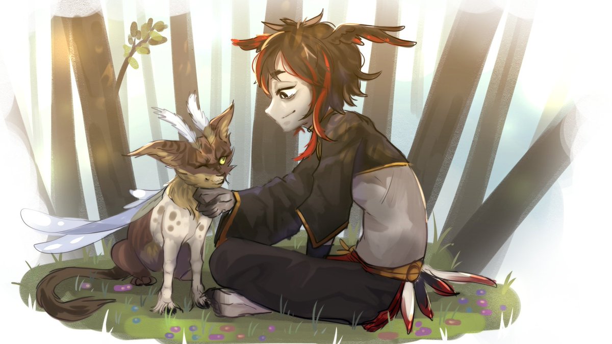 Naite_shoakuma's tweet photo. my character Judan and the chimera cat :'Dd https://t.co/ZfLO59r5oy