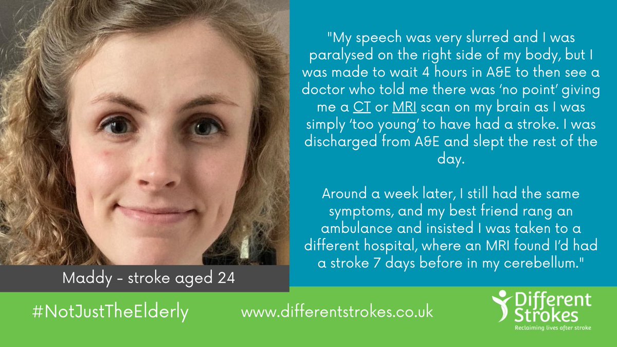 diffstrokes's tweet photo. Maddy's story is proof of how dangerous assumptions about age and stroke are #NotJustTheElderly

#worldstrokeday #stroke #jointhemovement #strokesurvivor #dontbetheone  #survivor #disabilitas #strokeawareness #strokeistreatable https://t.co/hA5c6wlLeC
