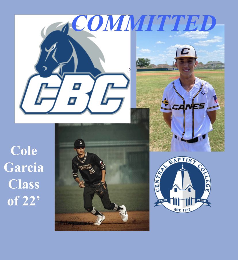 Cole_garcia20's tweet photo. I am honored to announce I have committed to Central Baptist College to further my academic and baseball career. Thank you to coaches, family, and friends for the opportunity they have given me.@_JaguarBaseball @TheCanesSW @FlxAtx @CentBapBaseball https://t.co/Z5zrudLeFu