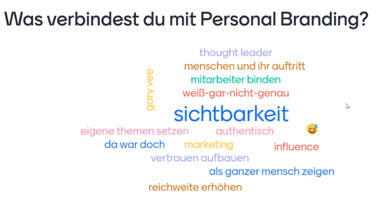Die Session startet mit einer ersten Umfrage, was die Teilnehmer:innen mit dem Thema #PersonalBranding so verbinden.

#komm_digital #cosca21