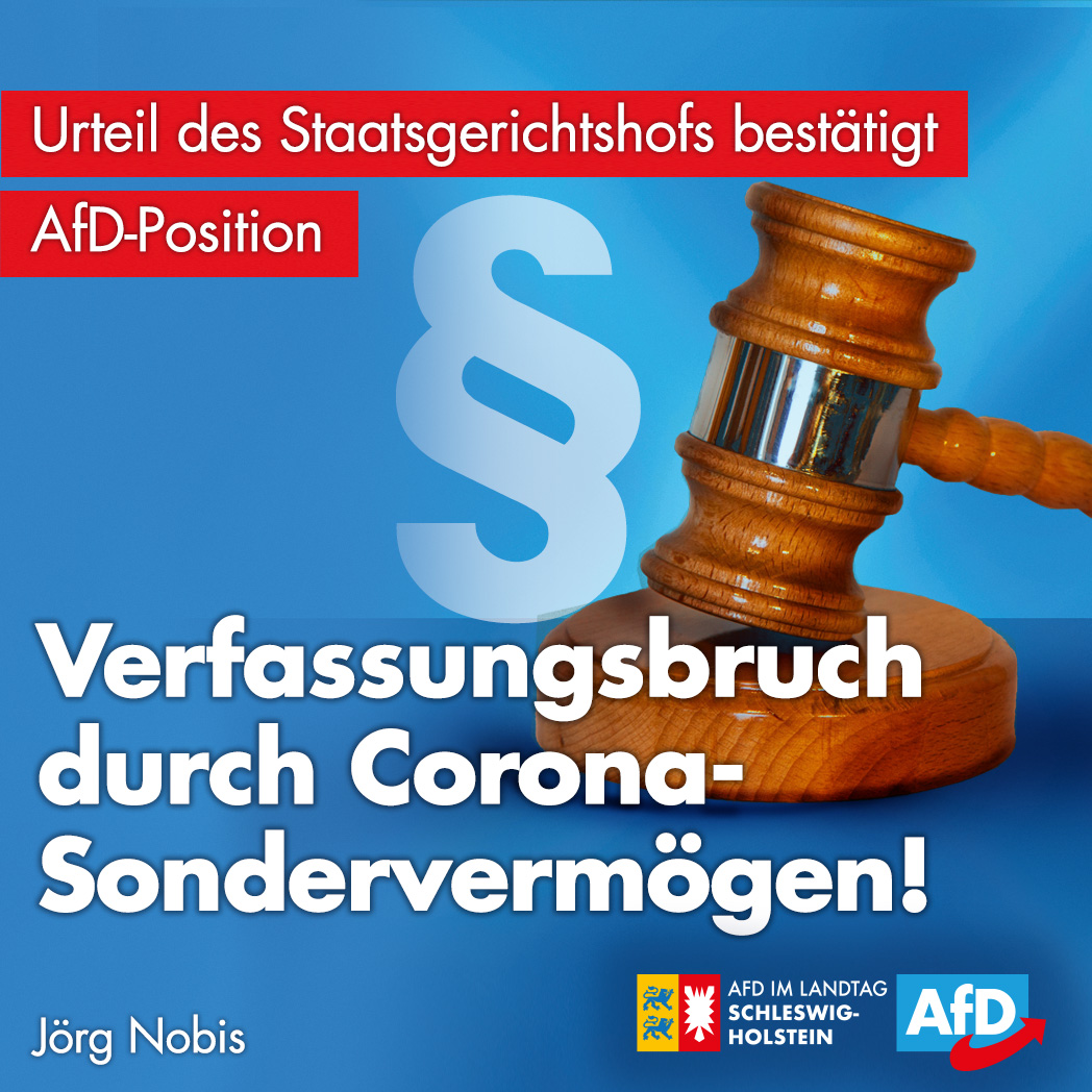 AfD_Gruppe_LTSH's tweet photo. Hessischer Staatsgerichtshof bestätigt #Verfassungsbruch durch #Corona-Sondervermögen. Das heißt: Auch die #Notkredite in #SchleswigHolstein sind verfassungswidrig!  
https://t.co/98ZBr3b4w1
#AfD #LTSH @Joerg_Nobis_AfD https://t.co/nfwjkvu9Dt