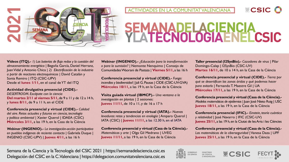 El @CSIC en la Comunitat Valenciana celebra la Semana de la Ciencia y la Tecnología con actividades presenciales y virtuales. 👉Consúltalas en semanadelaciencia.csic.es. 👉Más información: delegacion.comunitatvalenciana.csic.es/el-csic-en-la-… | #SemanaCienciaCSIC