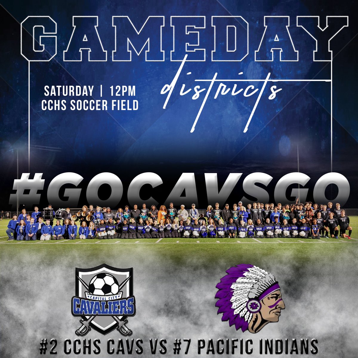 LETS GET LOUD!! 📢 

🚨🚨Cavs get to play at home tomorrow!! Let’s show them what Cap City Pride is all about!! 

⚽️ CCHS vs Pacific
📅 10.30.21
⏰ Noon
📍CCHS Soccer Field 
#bluesea
#DistrictGoals
#GoCavsGo