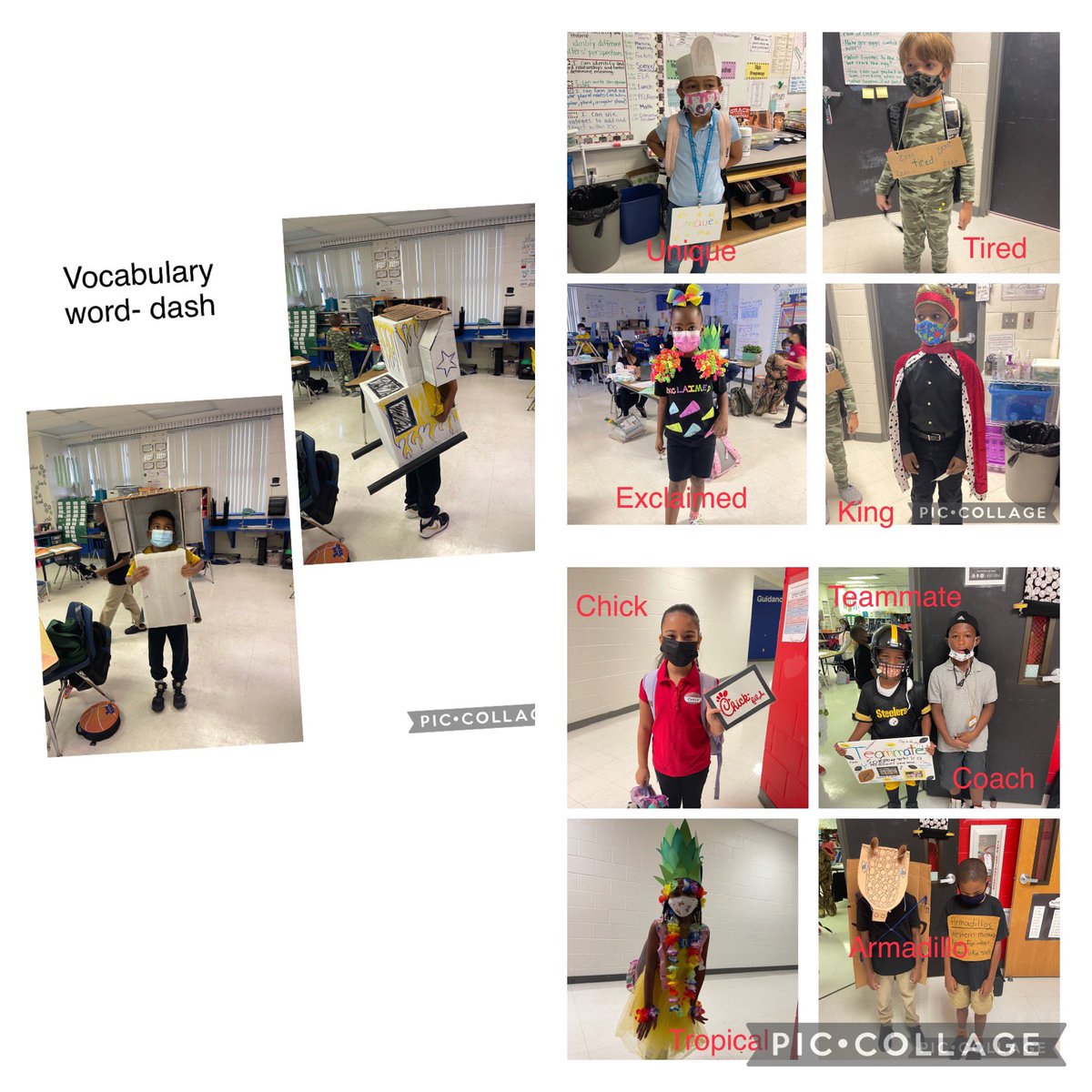 MsHarmes's tweet photo. Today is Vocabulary Word Day. Take a look at all the creativity my class used in making their costumes for their vocabulary words. @PoincianaStem @MsCarter_iteach #vocabularywordparade https://t.co/K4WMD0mbuX