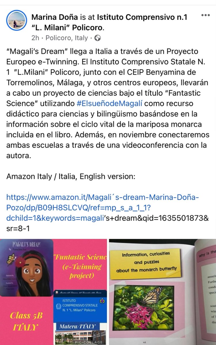 MarinaDoaPozo's tweet photo. #MagalisDream llega a #Italia a través de un #ProyectoEuropeo @eTwinning_es. El Instituto Comprensivo Statale N. 1 “L.Milani” Policoro y #CEIPBenyamina de Torremolinos, Málaga trabarán #FantasticScience usando #Elsueñodagalí como recurso didáctico para #ciencias y #bilingüismo https://t.co/lY18lUTpKH