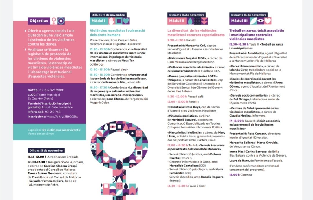 rosacursach's tweet photo. Mirau!!! 🤩 Jornades La violència contra les dones, un abordatge sistèmic!
A Petra dies 15 i 16 de novembre
Inscripcions obertes
👉🏾 https://t.co/5tF4L7hH0O https://t.co/Aabtm9sNzh
