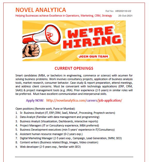 novelanalytica's tweet photo. Apply for Current Openings, Jobs 
https://t.co/OVvo14ywrU

#Job #career #vacancy #businessanalysts #dataanalyst #hrm #businessdevelopment #businessmanager #digitalmarketing #marketing #consultancy #ERP #CRM #SaaS https://t.co/vDzlr9F1hJ