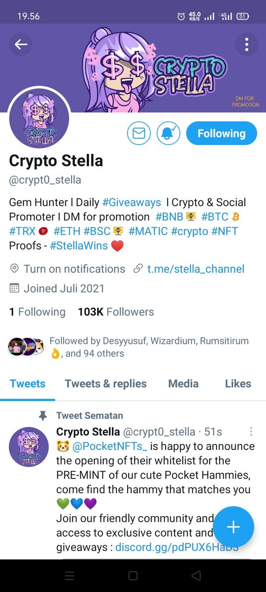 BisriNadhir's tweet photo. @crypt0_stella done https://t.co/gej5IiNzLH