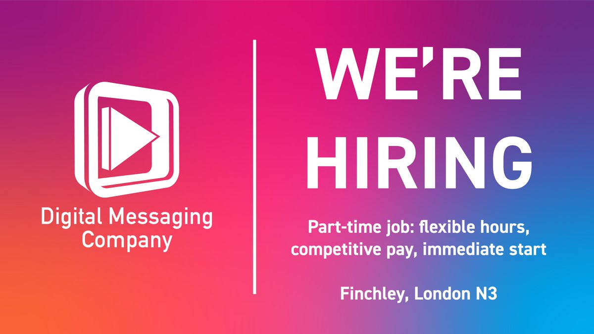 digimessaging's tweet image. Part-time job: flexible hours, competitive pay, immediate start in Finchley, London
Help assemble touch screen kiosks. Full training will be provided.
Flexible working hours (our office is open 9 - 5), a competitive hourly-rate paid weekly
Contact us for more info!
