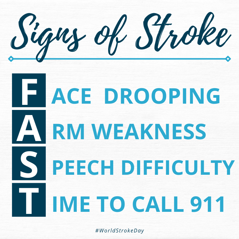 Worldwide, 1 in 4 people will have a stroke during their lifetime according to <a href="/American_Stroke/">American_Stroke</a>. Knowing the signs of a stroke can save lives. All you have to do is remember the acronym F.A.S.T. Help us raise awareness &amp; spread the word in honor of #WorldStrokeDay.