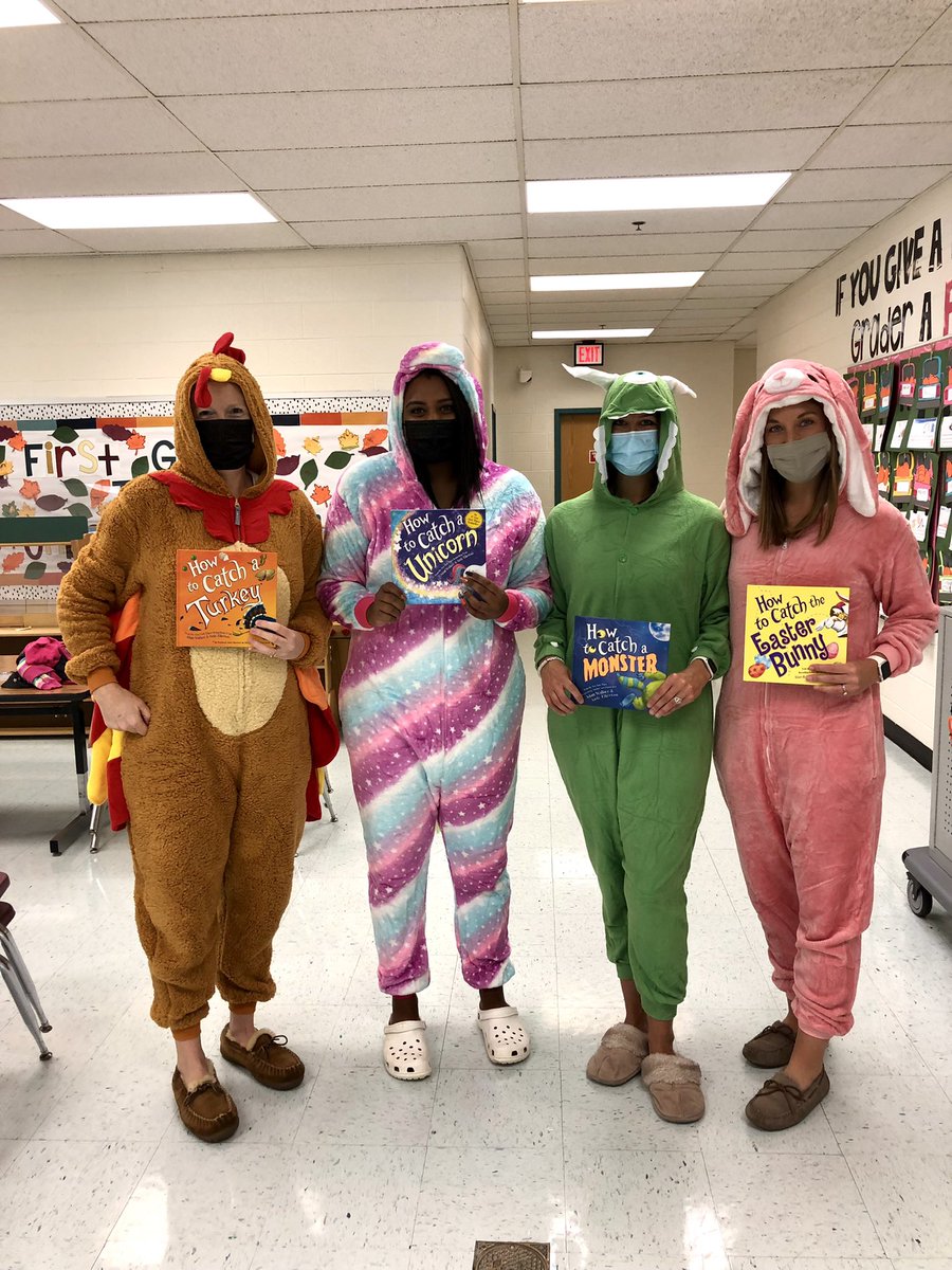 HooversFirsties's tweet photo. How To Friday Edition: Wear onesie pajamas and sweat all day 🤪 #BRES #Funinfirst #halloween2021 #teachercostumes https://t.co/ZK0uQWfsOI