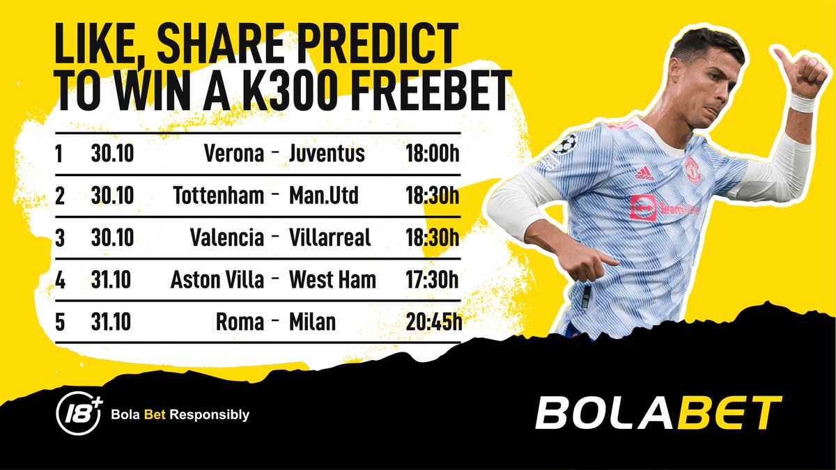 Bolabet_Zambia's tweet photo. PREDICT THE OUTCOME OF 5 MATCHES AND WIN K300!
- All comments should be published until 18:00hrs 30.10.2021. 
- The challenge is for participants over the age of 18
- signing up 👉https://t.co/m1LIDTk03H
- 👉🏽https://t.co/474U5qoGye
TERMS AND CONDITIONS 👉https://t.co/mcwmbbgXvS https://t.co/fwvPz2MBjt