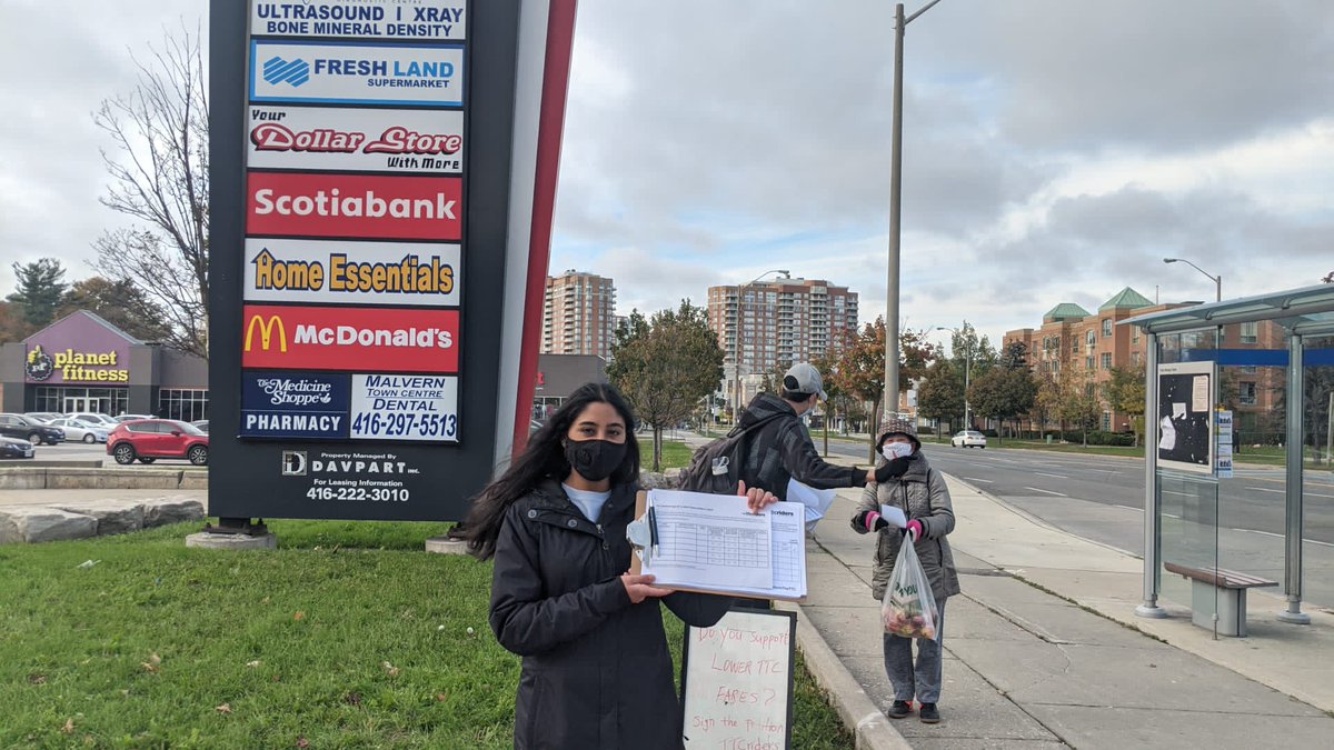 ttcriders's tweet photo. Outreach in #Malvern last night! We're talking to transit users about the #TTC's 5-Year Fare Plan. Click here to get involved before the TTC Board debates their plan on November 17th! 
https://t.co/pmkhX1IRA6
#TransformTheTTC https://t.co/VRSm2EB4YG