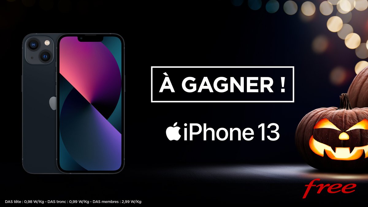[Concours]🎁
Des bonbons ou un iPhone ?
➡️RT &amp; follow <a href="/free/">Free</a> 
➡️Doublez vos chances en commentant avec des 🍬et le #HalloweenFree.
Un #iPhone13 est à gagner ! 🍀
Tirage au sort le 02/11. 🗓️🎃
