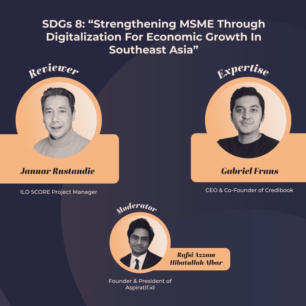 The_AYIC's tweet photo. We are getting closer to the main event! While counting the days, let us introduce you to the reviewer, expertise, and moderator for each chamber. This is your chance to broaden your knowledge about SDGs. Check out the post for more details! https://t.co/AB051BG0wA