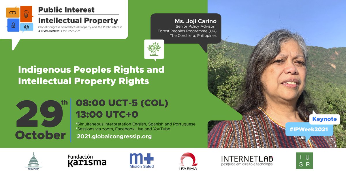 centroISUR's tweet photo. #AEstaHora en la agenda principal de la #IPWeek2021
Joji Cariño de @ForestPeoplesP habla sobre derechos de propiedad intelectual de los pueblos indígenas. Sigue la conversación aquí: 👇👇
Zoom: https://t.co/bnSkSKE1ac https://t.co/qbgFp5uibZ