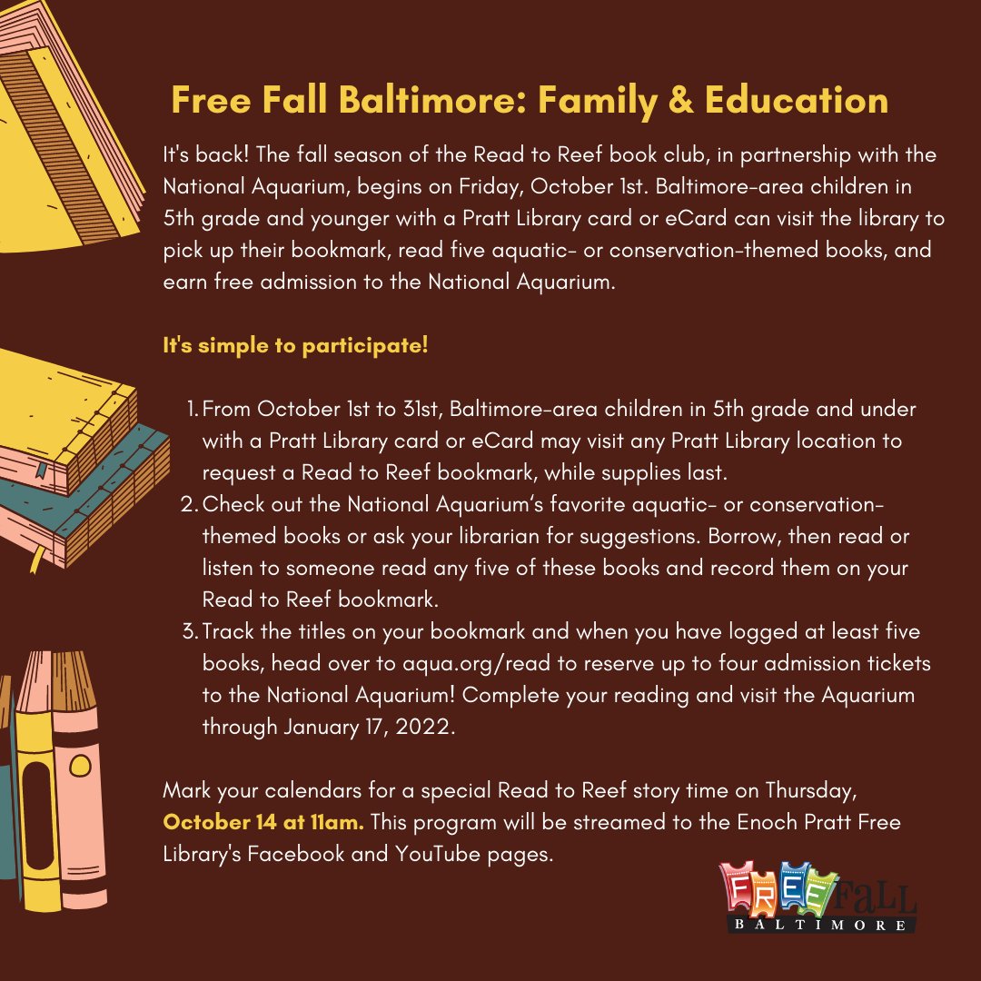 BaltFamilies's tweet photo. #FreeFallBaltimore from @promoandarts presents Read to Reef program with the @prattlibrary and @NatlAquarium https://t.co/zbz7ml4VvS