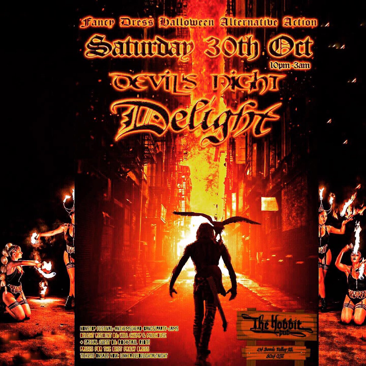 Online tickets for Devil's night on Saturday <a href="/thehobbitpub/">The Hobbit Pub</a> have SOLD OUT; there will be a limited number of tickets on the door from 10pm.
Tickets still available online for Zombie Delight on Monday in Portsmouth: fatso.ma/UUBx