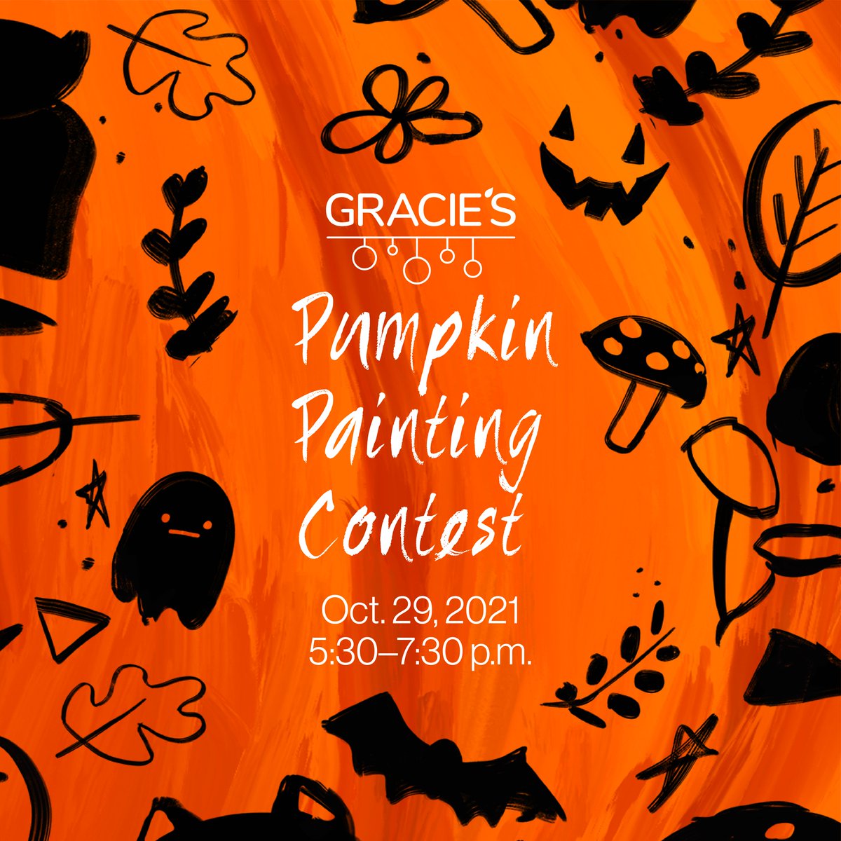 Join us for this spooky pumpkin painting contest at Gracie's TODAY from 5:30-7:30 p.m. See you there! 🎃