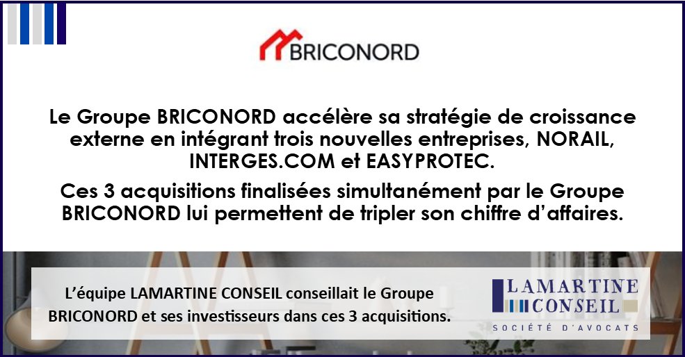 LC_avocats's tweet photo. [Deal] Groupe BRICONORD intègre 3 nouvelles entreprises : NORAIL, https://t.co/4mBh8mKYuG et EasyProtec.
L'équipe @LC_avocats était aux côtés du Groupe et de ses investisseurs : @Siparex , Initiative &amp; Finance et SGCP.
👉 https://t.co/FWMcsX8lrs https://t.co/YSVgJnQDXA