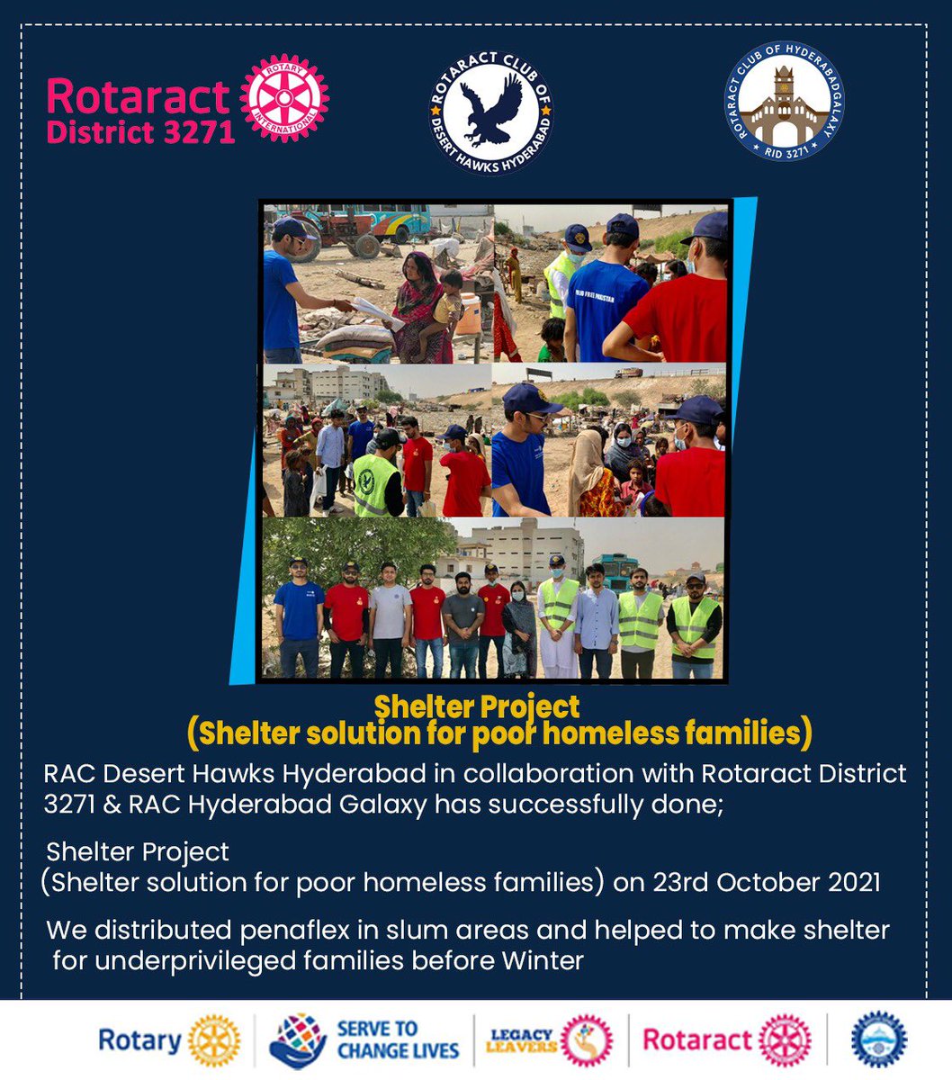 racdeserthawks's tweet image. Rotaract Club of Desert Hawks Hyderabad in collaboration with District 3271 and Rotaract Club of Hyderabad Galaxy has successfully done;

Shelter Project
(Shelter solution for poor homeless families) on 23rd October 2021.

@RotaractPak