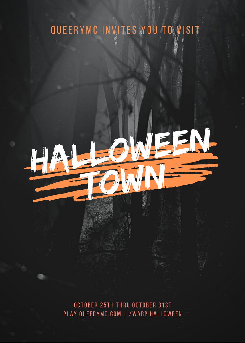 QueeryMC's tweet photo. You're invited to visit the spooky little town of Halloween! Portal closes Nov 1st! Visit now do some trick or treating and enter to win our Halloween giveaway! #minecraft #server #MinecraftServer #halloween #gaymer #games #gaming #giveaway #EVENT https://t.co/iociSImfdy