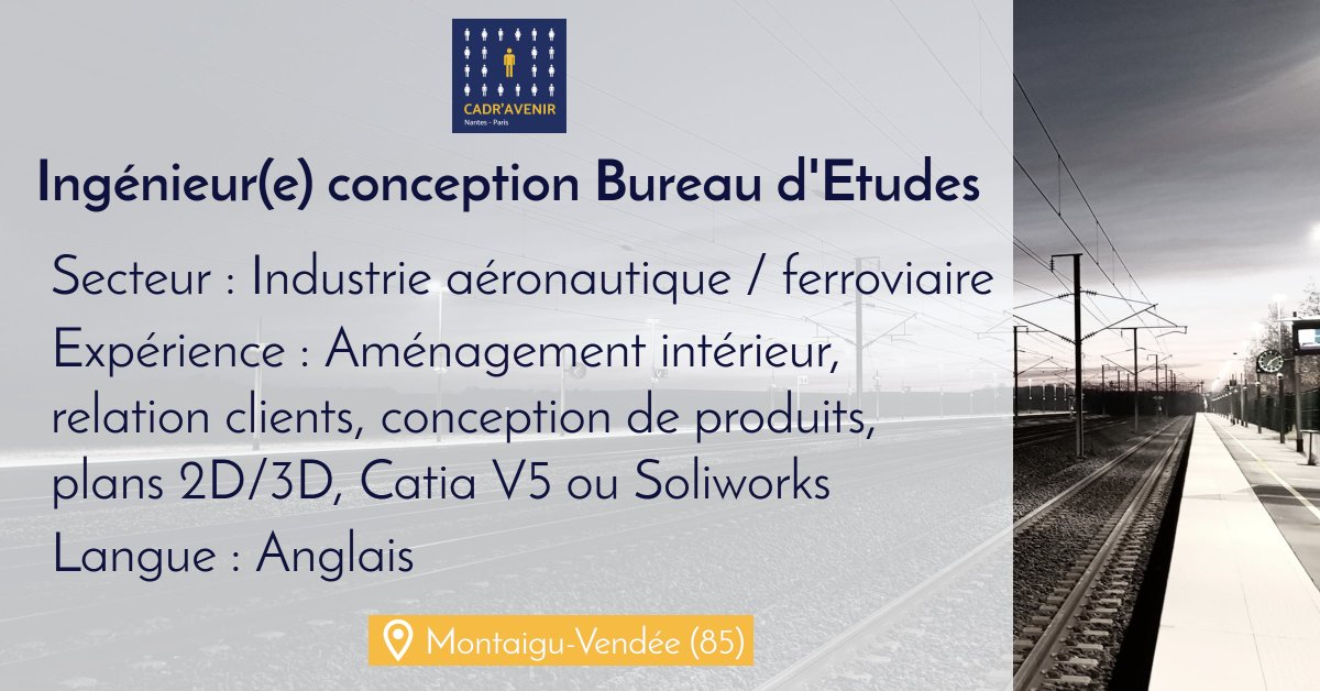 CadrAvenir's tweet photo. Notre client recrute, pour renforcer son Bureau d'Etudes, un(e) ingénieur(e) conception. Le poste est basé en Vendée, proche de Montaigu.

https://t.co/Nw647ZcuUE

#recrutements #offresdemploi #aéronautique #ferroviaire #bureaudetudes #catiaV5 #Soliworks #Vendée https://t.co/hY3F2u4ElJ