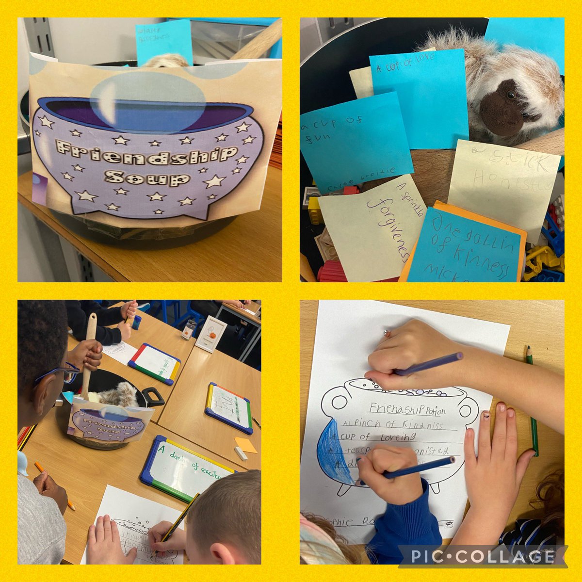 wlourladysps's tweet photo. A cup of fun, 1 gallon of kindness, a sprinkle of forgiveness…what ingredients would you add to our P3/4 Friendship Soup? #developingrelationships #pupilvoice @WlhwbChamps https://t.co/Po7Cga2OD4