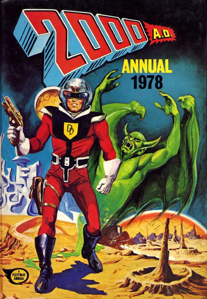 ScarredForLife2's tweet photo. Don't be fooled by the green space demon looming over Dan Dare. The very first @2000AD annual was closer to Action than anything else: uber-violent and occasionally terrifying. 
Check out baby Shako ("the only bear on the CIA death list!")... 1/3 https://t.co/9CoBSU8shO
