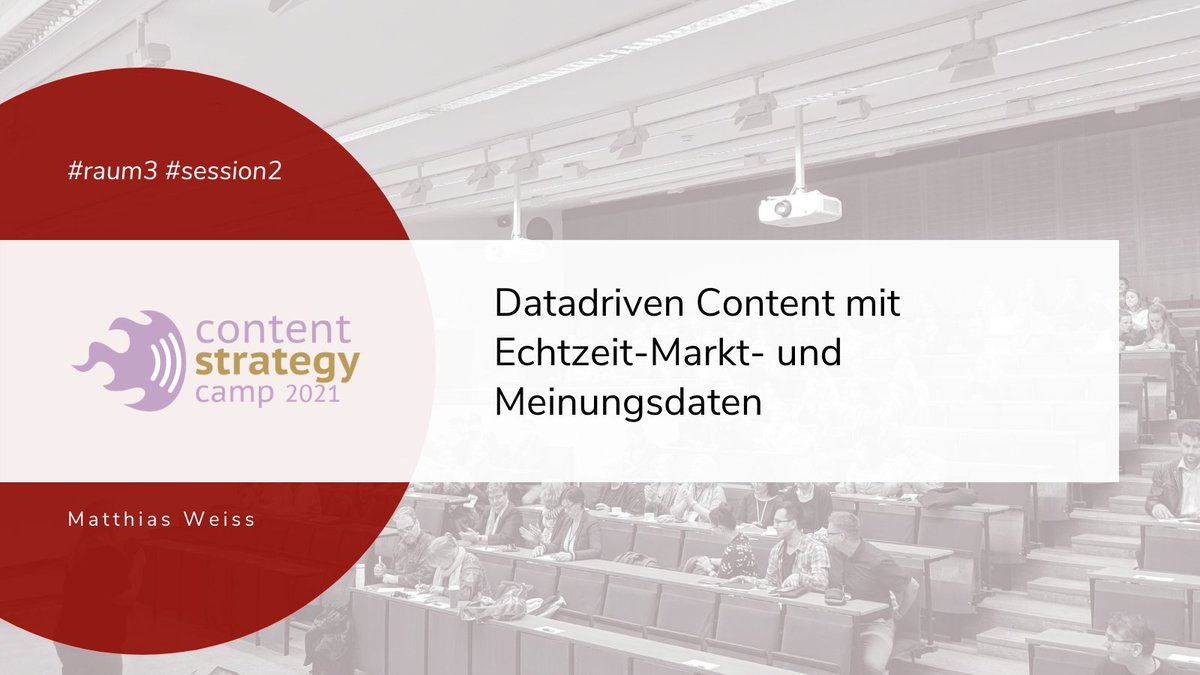 Es geht weiter in Raum 3 mit dem Thema #DatadrivenContent. 

➡️ Matthias Weiss gibt einen Überblick über den Einsatz von Live-Daten für u.a. #PR, #Content und #Storytelling.

#komm_digital #cosca21