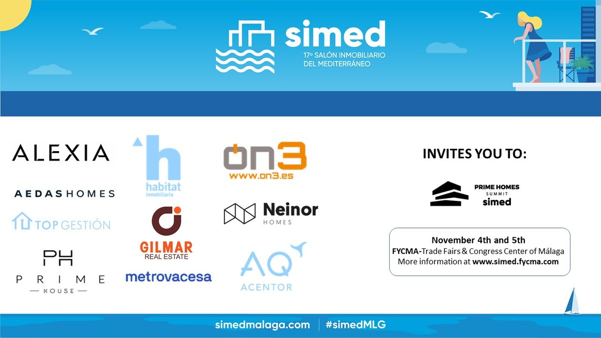 SimedMalaga's tweet photo. 🏡 Las promotoras y comercializadoras más exclusivas presentarán sus #promociones durante el #PrimeHomesSummit 👉 https://t.co/9OqRmRECLm | @AlexiaEmpresa @Habitat_Inmo @aedashomes @Gilmar_es #on3 @top_gestion @NeinorHomes @AQ_Acentor @metrovacesa @PrimeHouseES | #simedMLG https://t.co/7iFP38UCRK
