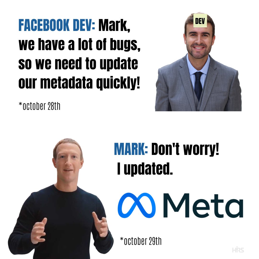 If you are looking for an #IT job where the team leader understands you, see our open positions here.😉

hrs-bg.com

#Meta #Metaverse #MarkZuckerberg #Facebook #RecruiterMemes