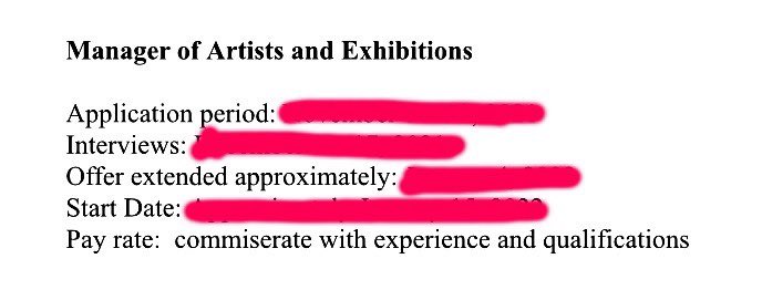 KHGarts's tweet photo. Q: Can you use the word in a sentence pls? 
A: ‘Arts and culture professionals commiserate over the salary offers some orgs think are commensurate with their expertise.’

(Blurred out of excessive caution)
#museumjobs #nonprofits #jobsearch https://t.co/xEnOGFKdZO