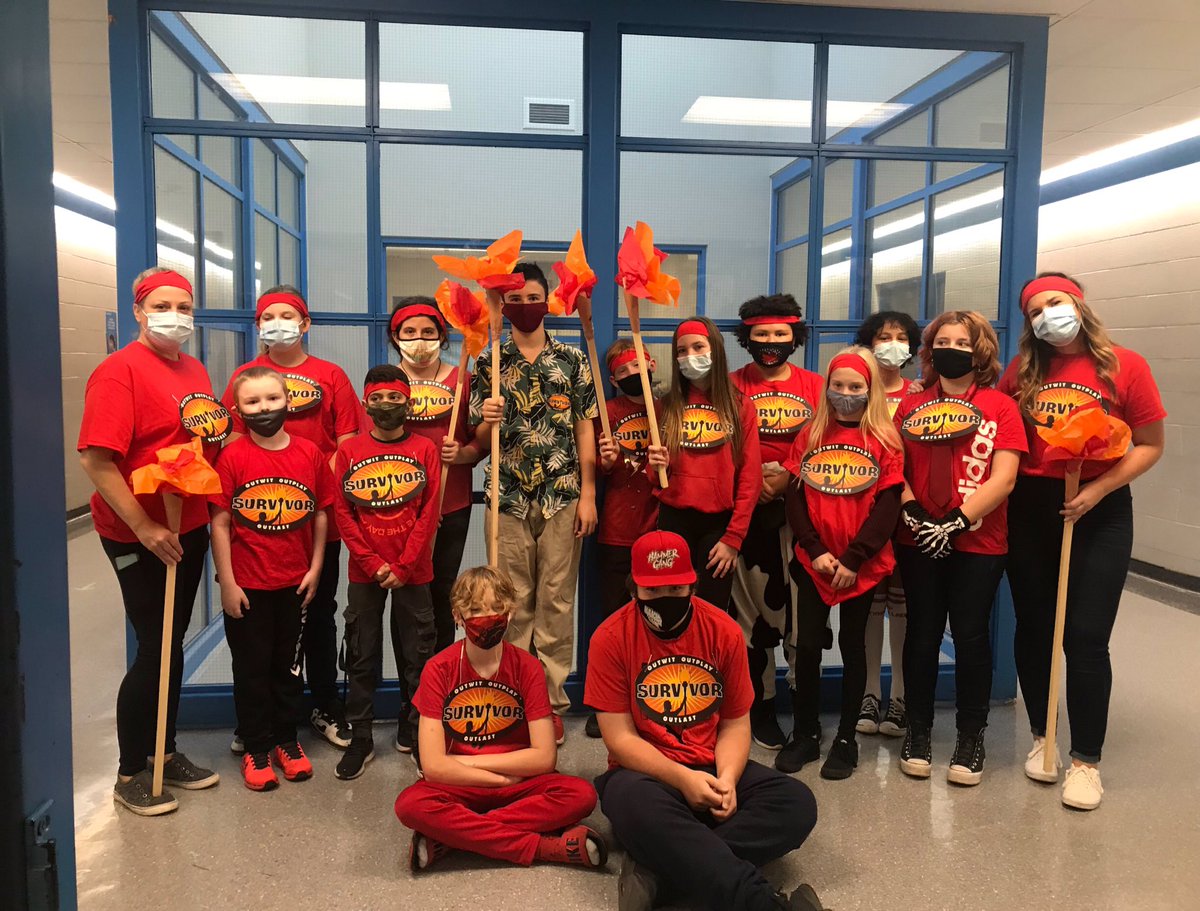 Our tribe this year! Dressing up as the BEST show ever! #Survivor <a href="/survivorcbs/">SURVIVOR</a> <a href="/JeffProbst/">Jeff Probst</a> <a href="/QueenMaryHwdsb/">Queen Mary School HWDSB</a> #outwitoutlastoutplay