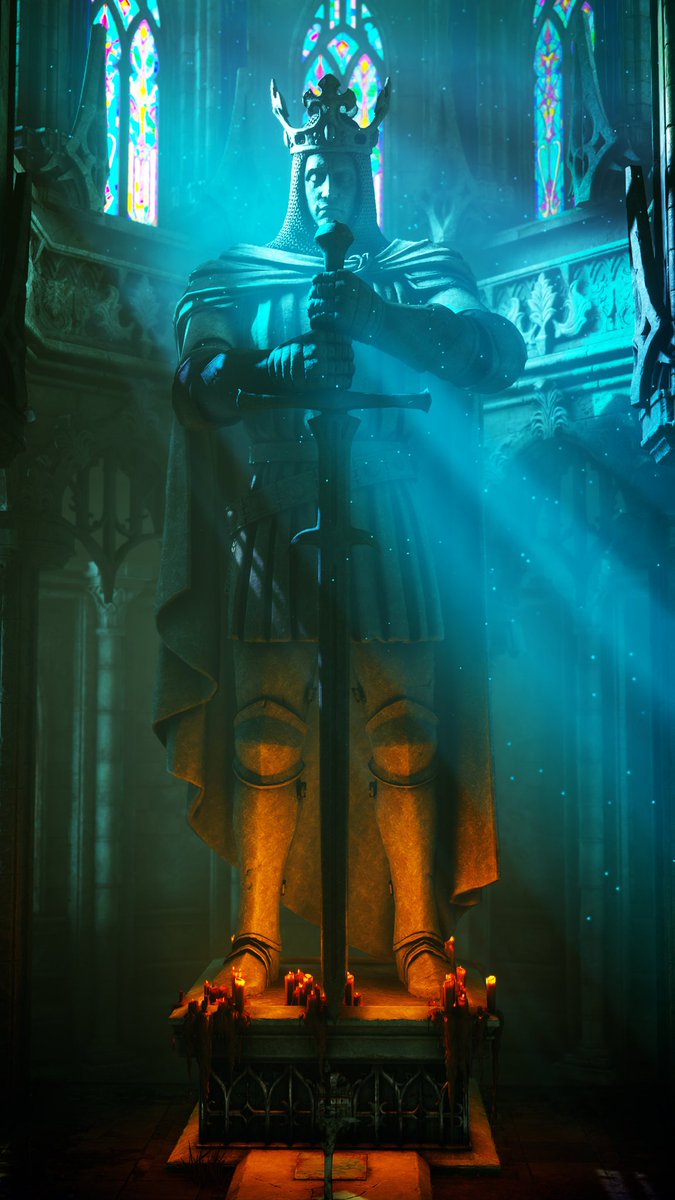 "It's funny, I ended setting this shot up completely by accident.

I was taking a picture of Old King Doran, zoomed out a bit, and blam, this happened.

The light rays and the contrasting colors on the statue really made it pop."

- <a href="/Noobiablos/">Noobiablos</a>