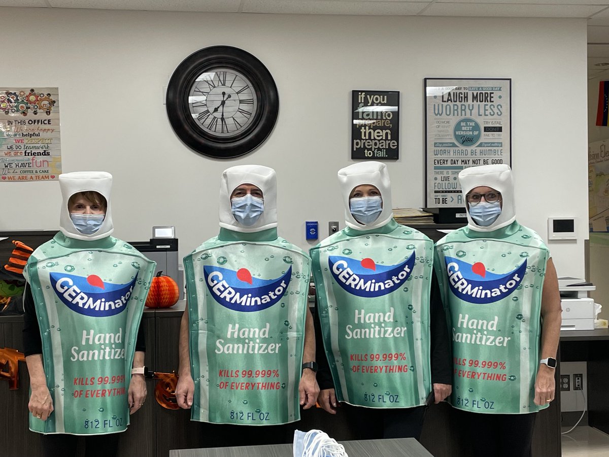 With all of the negativity around COVID, we thought it would be great to purchase these sanitizer costumes. Happy Halloween everyone. Have a great weekend from the staff and students at Coalbanks. .⁦<a href="/LethSchDivision/">LethbridgeSchoolDivision</a>⁩ @happyhalloween