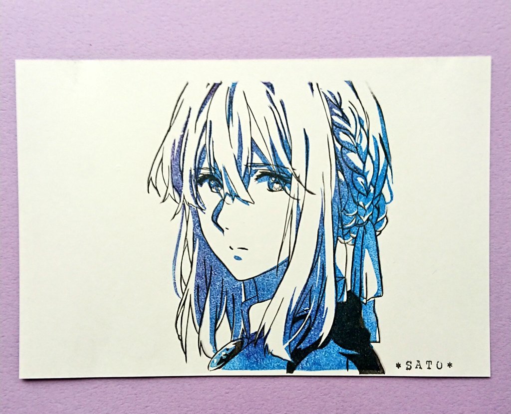 #ヴァイオレット・エヴァーガーデン
再掲だけども…
この重ね押ししたハンコの色は、ヴァイオレットちゃんの綺麗な目の雰囲気に似てると思って選んだのであった。
ヴァイオレットちゃんの目の色綺麗だよね。