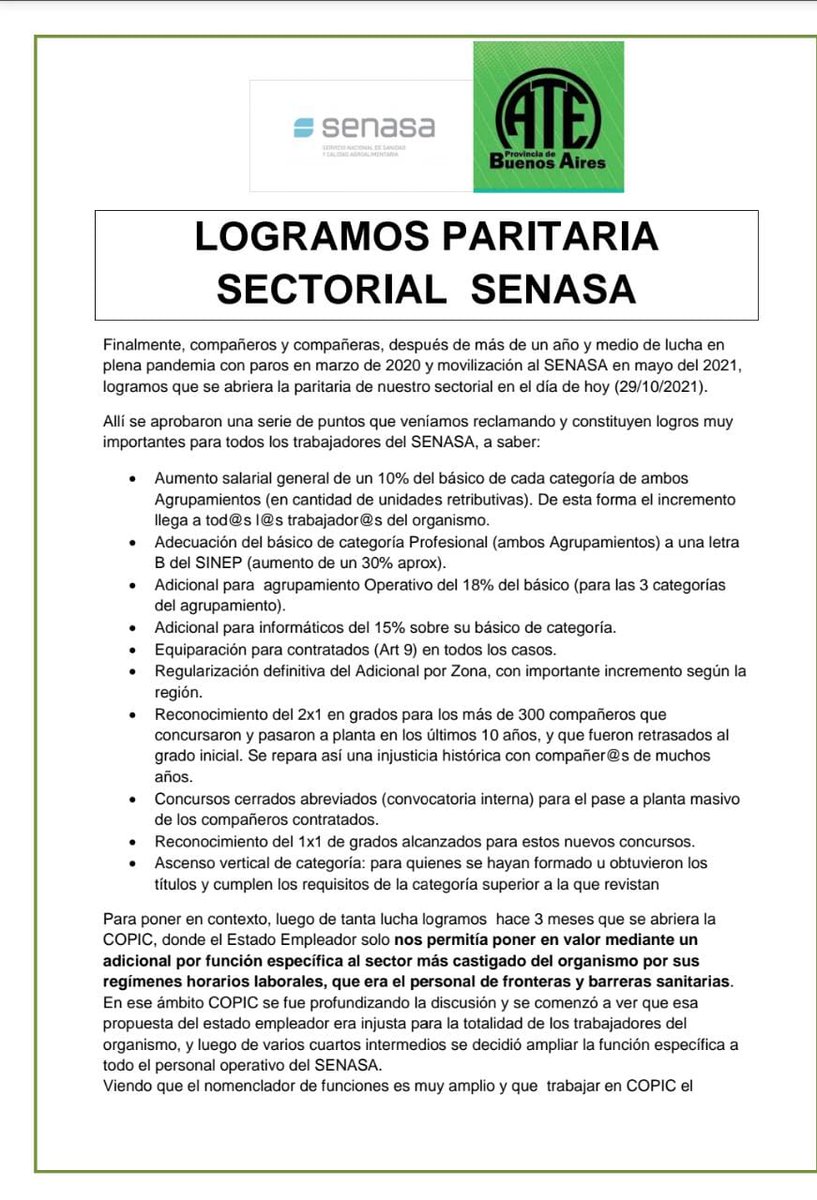 ATESENASABAIRES's tweet photo. Logro de ATE! Después de tanta lucha acá están los resultados!!
@matiaslongoni @SenasaAR @DominguezJul @AgriculturaAR @ATEBuenosAires @infocampoweb @AgenciaElVigia @AgenciaTelam https://t.co/fHLTlMgYQf