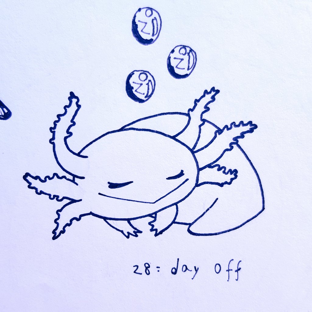 diegriv's tweet photo. Plastober day 28- day off.

Sleepy Axolotl.

Ajolote dormilón.

#plastober #plastober21 #ink #inkart #traditionalart #characterdesign #axolotl #cute #sleep #zzz #diegriv https://t.co/2T6VAqyMWO