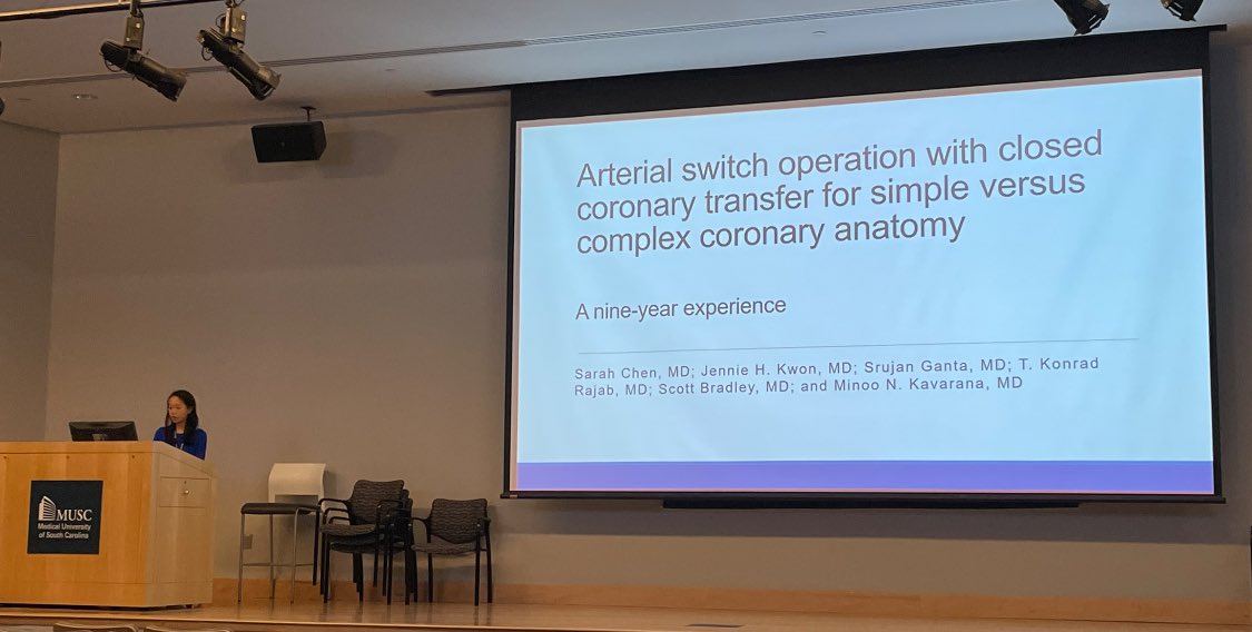 MUSCGenSurg's tweet photo. @ct_musc resident Dr. Chen presents on closed coronary artery transfer in arterial switch operations🫀 #MUSCresearch https://t.co/DYgiKTa5YD