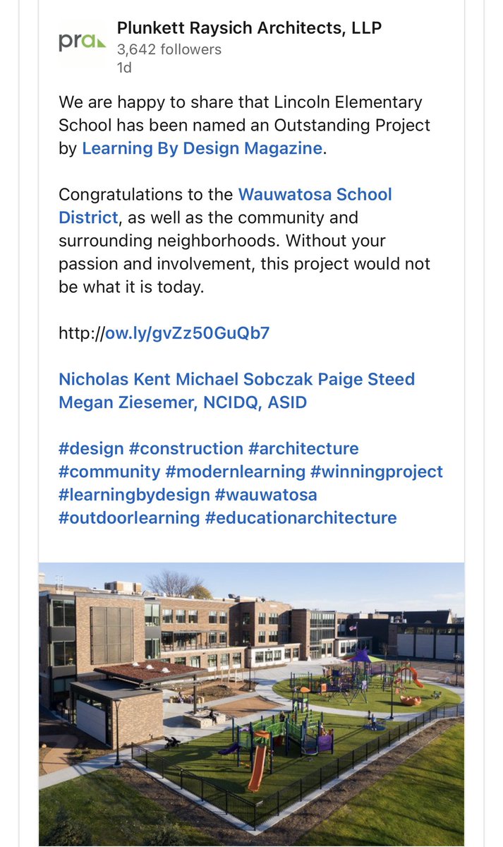 shawnrolland's tweet photo. Fun @TosaSchools news earning national attention. 

The Lincoln Elementary renovation has been named an “Oustanding Project” by Learning by Design Magazine. Thanks to all the staff, parents, community members and vendors who helped bring it to life!

https://t.co/LAVYZjvSI8 https://t.co/COmJQGFylq