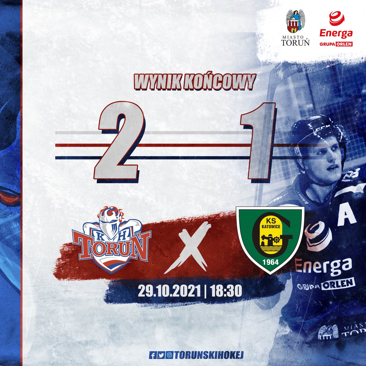 torunskihokej's tweet photo. Mamy to❗
Pokonujemy w #TwierdzaTorTor lidera Polski Hokej GKS Katowice Hokej 2⃣:1⃣
Niesamowite i piękne emocje przeżyli dziś kibice na toruńskim lodowisku #TorTor
Bramki dla naszej drużyny:
💥M.Shabanov
💥N.Syty
#HokejPL @EnergaSA https://t.co/fRDi2WIFEe