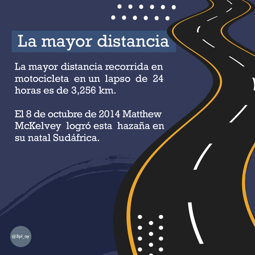 TlahuicB's tweet photo. ¿Sabes cuál ha sido la mayor distancia recorrida en motocicleta?
#motociclistas #distancia #3pl_ay https://t.co/ynHmbr484M