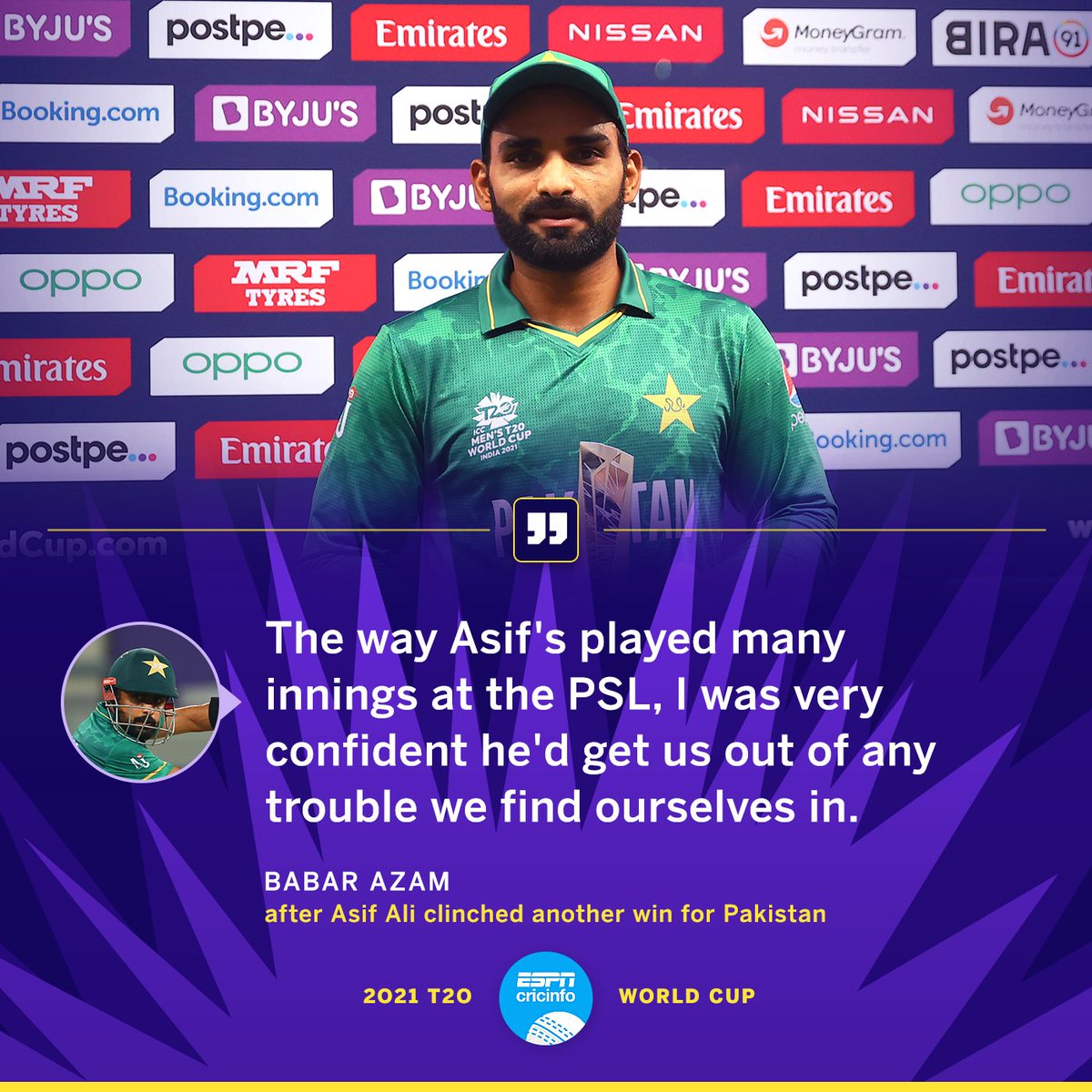 cricinfo's tweet photo. Asif Ali at the #T20WorldCup: 

19 balls
7 sixes
52 runs

Power-hitting at its finest 💪 https://t.co/NN8FY5m2Zf