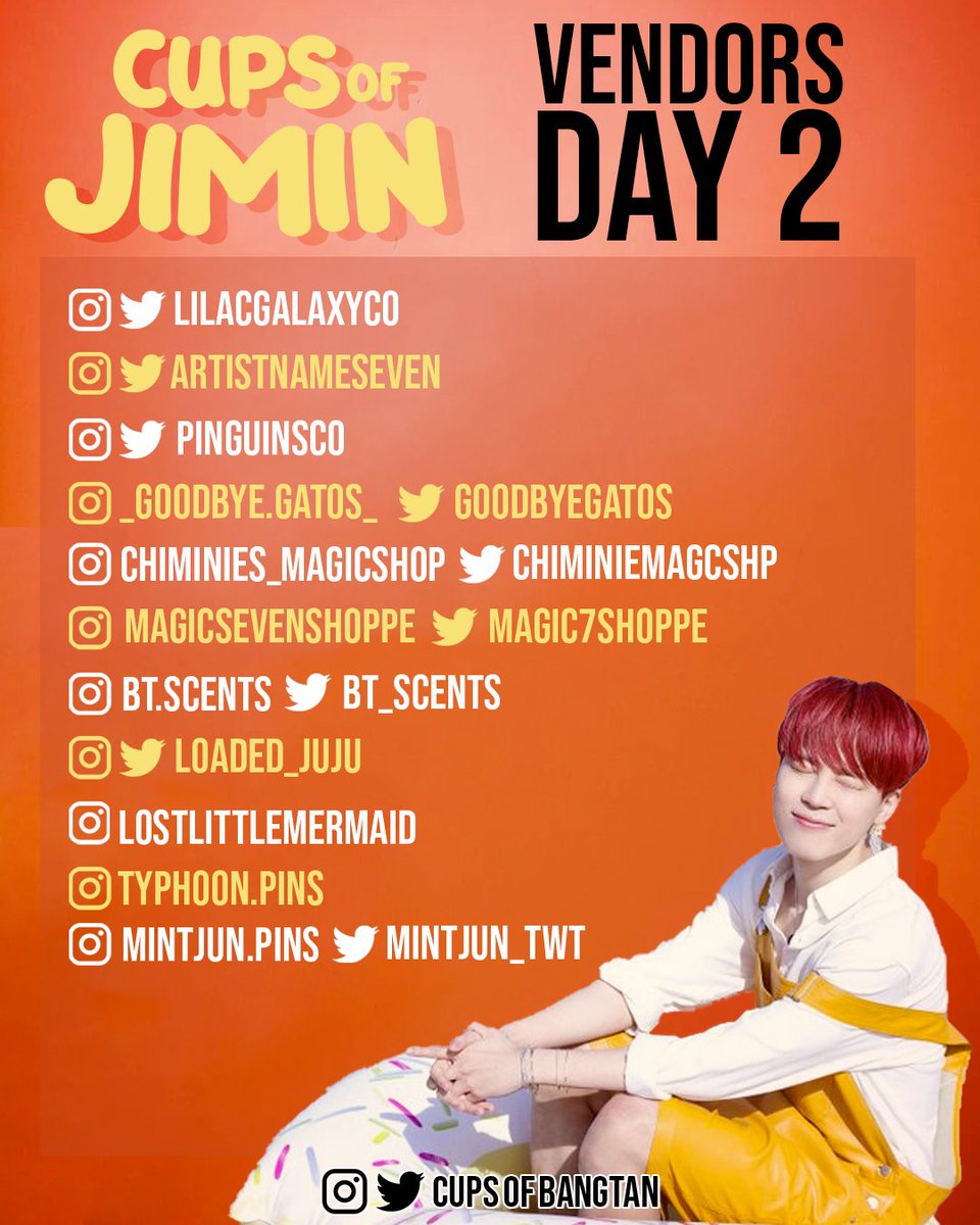 Presenting the Cups of Jimin Vendor list for Day 2!

I'm very excited to be able to host so many more amazing vendors for day 2. We have a lot of new vendors again &amp; some returning. I feel so honored to have them &amp; hope y'all are looking forward to visiting with them as well!