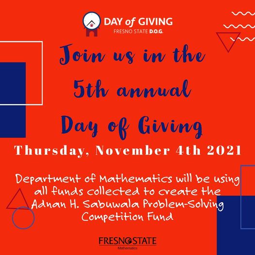 Be sure to join us next week as we celebrate the 5th Annual Day of Giving. dayofgiving.fresnostate.edu/giving-day/437…