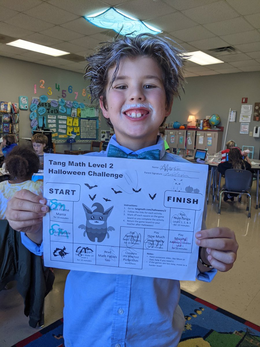 Sarahmo18852284's tweet photo. Our very own Albert Einstein completed the @gregtangmath Halloween Challenge! He was beyond excited about this.
#SteamatStribling #gregtangmath #alberteinstein 🧡🤍🎃👍💯 https://t.co/5c2HRsRCRn