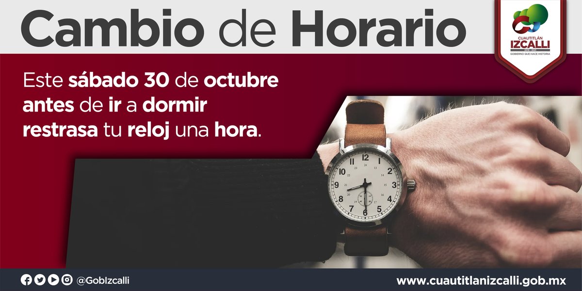 GobIzcalli's tweet photo. 🕑 ¡Qué no se te pase!
Antes de dormir retrasa tu reloj una hora. 
#IzcalliInforma https://t.co/g0QujGjcGM